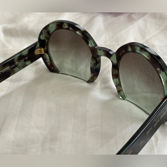 Mui Mui Designer Half Rim Round Tortoise Sunglasses - Picture 6 of 12